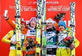 15.03.2015, Oslo, Norway (NOR): (l-r) Noriaki Kasai (JPN), Fischer, Severin Freund (GER), Fischer, Peter Prevc (SLO) ans Kamil Stoch (POL), Fischer - FIS world cup ski jumping, individual HS134, Oslo (NOR). www.nordicfocus.com. © Laiho/NordicFocus. Every downloaded picture is fee-liable.