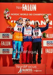 21.02.2015, Falun, Sweden (SWE): Severin Freund (GER), Rune Velta (NOR), Stefan Kraft (AUT), (l-r) - FIS nordic world ski championships, ski jumping, individual HS100, Falun (SWE). www.nordicfocus.com. © NordicFocus. Every downloaded picture is fee-liable.