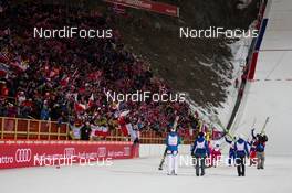 28.02.2015, Falun, Sweden (SWE): Ski Jumpers celebrate with the fans - FIS nordic world ski championships, ski jumping, team HS134, Falun (SWE). www.nordicfocus.com. © NordicFocus. Every downloaded picture is fee-liable.