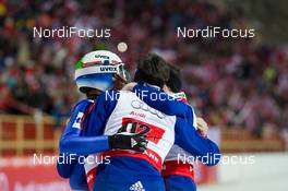 28.02.2015, Falun, Sweden (SWE): Anders Bardal (NOR), Anders Jacobsen (NOR), Anders Fannemel (NOR), Rune Velta (NOR), (l-r)  - FIS nordic world ski championships, ski jumping, team HS134, Falun (SWE). www.nordicfocus.com. © NordicFocus. Every downloaded picture is fee-liable.
