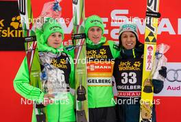 19.12.2015, Engelberg, Switzerland (SUI): (l-r) Domen Prevc (SLO), Peter Prevc (SLO) and Noriaki Kasai (JPN), Fischer - FIS world cup ski jumping, individual HS137, Engelberg (SUI). www.nordicfocus.com. © Laiho/NordicFocus. Every downloaded picture is fee-liable.
