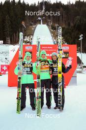 19.12.2015, Engelberg, Switzerland (SUI): (l-r) Domen Prevc (SLO), Peter Prevc (SLO) and Noriaki Kasai (JPN), Fischer - FIS world cup ski jumping, individual HS137, Engelberg (SUI). www.nordicfocus.com. © Laiho/NordicFocus. Every downloaded picture is fee-liable.