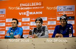 18.12.2015, Engelberg, Switzerland (SUI): (l-r) Killian Peier (SUI), Luca Egloff (SUI) and Gregor Deschwanden (SUI) - FIS world cup ski jumping, training, Engelberg (SUI). www.nordicfocus.com. © Laiho/NordicFocus. Every downloaded picture is fee-liable.