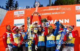 13.03.2015, Oslo, Norway (NOR): team Austria celebrating the victory of the nations cup - FIS world cup ski jumping ladies, individual HS134, Oslo (NOR). www.nordicfocus.com. © Laiho/NordicFocus. Every downloaded picture is fee-liable.