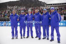 10.01.2016, Ruhpolding, Germany (GER): Mathias Scherer (AUT), Bernard Voyer (CAN), Tommy Hoeglund (SWE), Borut Nonar (SLO), Gerhard Koehler (GER), Radovan Simocko (SVK) -  IBU world cup biathlon, mass men, Ruhpolding replacing Oberhof (GER). www.nordicfocus.com. © Manzoni/NordicFocus. Every downloaded picture is fee-liable.
