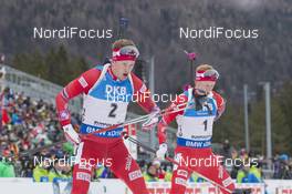 09.01.2016, Ruhpolding, Germany (GER): Tarjei Boe (NOR), Johannes Thingnes Boe (NOR) -  IBU world cup biathlon, pursuit men, Ruhpolding replacing Oberhof (GER). www.nordicfocus.com. © Manzoni/NordicFocus. Every downloaded picture is fee-liable.