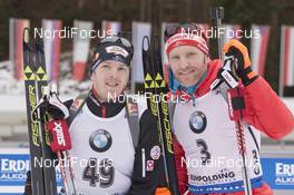 08.01.2016, Ruhpolding, Germany (GER): Sven Grossegger (AUT), Simon Eder (AUT), (l-r) -  IBU world cup biathlon, sprint men, Ruhpolding replacing Oberhof (GER). www.nordicfocus.com. © Manzoni/NordicFocus. Every downloaded picture is fee-liable.