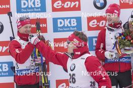 08.01.2016, Ruhpolding, Germany (GER): Tarjei Boe (NOR), Emil Hegle Svendsen (NOR), Johannes Thingnes Boe (NOR), (l-r) -  IBU world cup biathlon, sprint men, Ruhpolding replacing Oberhof (GER). www.nordicfocus.com. © Manzoni/NordicFocus. Every downloaded picture is fee-liable.