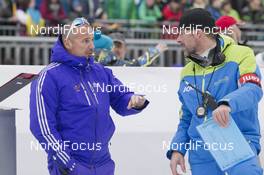 08.01.2016, Ruhpolding, Germany (GER): Borut Nunar (SLO) IBU race director, Alois Reiter (GER), chief of competition  -  IBU world cup biathlon, sprint women, Ruhpolding replacing Oberhof (GER). www.nordicfocus.com. © Manzoni/NordicFocus. Every downloaded picture is fee-liable.
