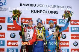 13.01.2016, Ruhpolding, Germany (GER): Simon Eder (AUT), Martin Fourcade (FRA), Anton Shipulin (RUS), (l-r) -  IBU world cup biathlon, individual men, Ruhpolding (GER). www.nordicfocus.com. © Tumashov/NordicFocus. Every downloaded picture is fee-liable.