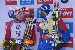13.01.2016, Ruhpolding, Germany (GER): Simon Eder (AUT), Martin Fourcade (FRA), (l-r) -  IBU world cup biathlon, individual men, Ruhpolding (GER). www.nordicfocus.com. © Manzoni/NordicFocus. Every downloaded picture is fee-liable.