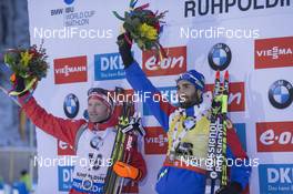 13.01.2016, Ruhpolding, Germany (GER): Simon Eder (AUT), Martin Fourcade (FRA), (l-r) -  IBU world cup biathlon, individual men, Ruhpolding (GER). www.nordicfocus.com. © Manzoni/NordicFocus. Every downloaded picture is fee-liable.