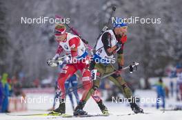 13.01.2016, Ruhpolding, Germany (GER): Johannes Thingnes Boe (NOR), Eric Lesser (GER), (l-r) -  IBU world cup biathlon, individual men, Ruhpolding (GER). www.nordicfocus.com. © Manzoni/NordicFocus. Every downloaded picture is fee-liable.