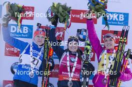 14.01.2016, Ruhpolding, Germany (GER): Kaisa Maekaeraeinen (FIN), Dorothea Wierer (ITA), Gabriela Soukalova (CZE), (l-r) -  IBU world cup biathlon, individual women, Ruhpolding (GER). www.nordicfocus.com. © Manzoni/NordicFocus. Every downloaded picture is fee-liable.
