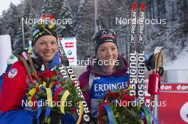 14.01.2016, Ruhpolding, Germany (GER): Marie Dorin (FRA), Selina Gasparin (SUI), (l-r) -  IBU world cup biathlon, individual women, Ruhpolding (GER). www.nordicfocus.com. © Manzoni/NordicFocus. Every downloaded picture is fee-liable.