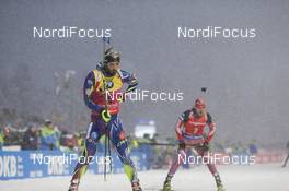 16.01.2016, Ruhpolding, Germany (GER): Martin Fourcade (FRA), Evgeniy Garanichev (RUS), (l-r) -  IBU world cup biathlon, mass men, Ruhpolding (GER). www.nordicfocus.com. © Manzoni/NordicFocus. Every downloaded picture is fee-liable.