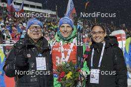 16.01.2016, Ruhpolding, Germany (GER): Werner Brombach (GER) CEO Privatbrauerei Erdinger Weissbraeu Werner Brombach GmbH, Eric Lesser (GER), Claudia Brombach (GER), daughter of Werner Brombach (GER) -  IBU world cup biathlon, mass men, Ruhpolding (GER). www.nordicfocus.com. © Manzoni/NordicFocus. Every downloaded picture is fee-liable.