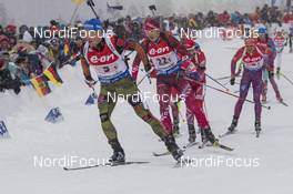 15.01.2016, Ruhpolding, Germany (GER): Eric Lesser (GER), Andrejs Rastorgujevs (LAT), (l-r) -  IBU world cup biathlon, relay men, Ruhpolding (GER). www.nordicfocus.com. © Manzoni/NordicFocus. Every downloaded picture is fee-liable.