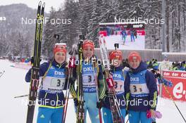 17.01.2016, Ruhpolding, Germany (GER): Juliya Dzhyma (UKR), Olena Pidhrushna (UKR), Iryna Varvynets (UKR), Valj Semerenko (UKR), (l-r) -  IBU world cup biathlon, relay women, Ruhpolding (GER). www.nordicfocus.com. © Manzoni/NordicFocus. Every downloaded picture is fee-liable.
