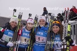 17.01.2016, Ruhpolding, Germany (GER): Karin Oberhofer (ITA), Alexia Runggaldier (ITA), Lisa Vittozzi (ITA), Dorothea Wierer (ITA), (l-r) -  IBU world cup biathlon, relay women, Ruhpolding (GER). www.nordicfocus.com. © Manzoni/NordicFocus. Every downloaded picture is fee-liable.