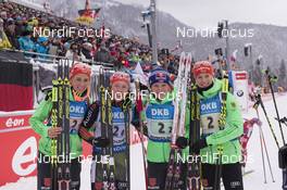 17.01.2016, Ruhpolding, Germany (GER): Karolin Horchler (GER), Laura Dahlmeier (GER), Miriam Goessner (GER), Maren Hammerschmidt (GER), (l-r) -  IBU world cup biathlon, relay women, Ruhpolding (GER). www.nordicfocus.com. © Manzoni/NordicFocus. Every downloaded picture is fee-liable.