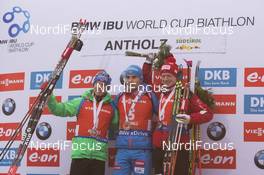 23.01.2016, Antholz, Italy (ITA): Simon Schempp (GER), Anton Shipulin (RUS), Johannes Thingnes Boe (NOR), (l-r) -  IBU world cup biathlon, pursuit men, Antholz (ITA). www.nordicfocus.com. © Manzoni/NordicFocus. Every downloaded picture is fee-liable.