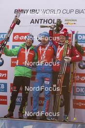 23.01.2016, Antholz, Italy (ITA): Simon Schempp (GER), Anton Shipulin (RUS), Johannes Thingnes Boe (NOR), (l-r) -  IBU world cup biathlon, pursuit men, Antholz (ITA). www.nordicfocus.com. © Manzoni/NordicFocus. Every downloaded picture is fee-liable.