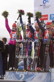 24.01.2016, Antholz, Italy (ITA): Veronika Vitkova (CZE), Gabriela Soukalova (CZE), Lucie Charvatova (CZE), Eva Puskarcikova (CZE), (l-r) -  IBU world cup biathlon, relay women, Antholz (ITA). www.nordicfocus.com. © Manzoni/NordicFocus. Every downloaded picture is fee-liable.