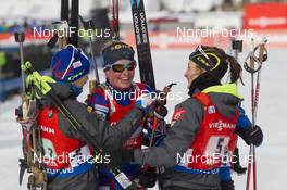 24.01.2016, Antholz, Italy (ITA): Anais Bescond (FRA), Marie Dorin (FRA), Justine Braisaz (FRA), (l-r) -  IBU world cup biathlon, relay women, Antholz (ITA). www.nordicfocus.com. © Manzoni/NordicFocus. Every downloaded picture is fee-liable.