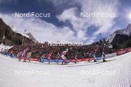 24.01.2016, Antholz, Italy (ITA): Lisa Vittozzi (ITA) leads the field at the start -  IBU world cup biathlon, relay women, Antholz (ITA). www.nordicfocus.com. © Manzoni/NordicFocus. Every downloaded picture is fee-liable.
