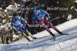 22.01.2016, Antholz, Italy (ITA): Jean Guillaume Beatrix (FRA), Maxim Tsvetkov (RUS), (l-r) -  IBU world cup biathlon, sprint men, Antholz (ITA). www.nordicfocus.com. © Manzoni/NordicFocus. Every downloaded picture is fee-liable.