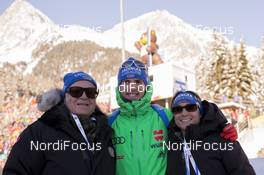 22.01.2016, Antholz, Italy (ITA): Werner Brombach (GER) CEO Privatbrauerei Erdinger Weissbraeu Werner Brombach GmbH, Simon Schempp (GER), Claudia Brombach (GER) (l-r) -  IBU world cup biathlon, sprint men, Antholz (ITA). www.nordicfocus.com. © Manzoni/NordicFocus. Every downloaded picture is fee-liable.