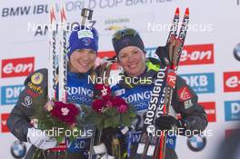 21.01.2016, Antholz, Italy (ITA): Anais Bescond (FRA), Marie Dorin (FRA), (l-r) -  IBU world cup biathlon, sprint women, Antholz (ITA). www.nordicfocus.com. © Manzoni/NordicFocus. Every downloaded picture is fee-liable.