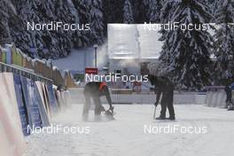 19.01.2016, Antholz, Italy (ITA): Event Feature: Siwidata technicians prepare the finish line -  IBU world cup biathlon, training, Antholz (ITA). www.nordicfocus.com. © Manzoni/NordicFocus. Every downloaded picture is fee-liable.