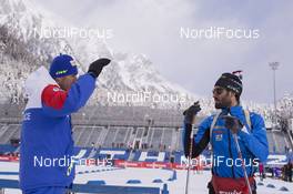 20.01.2016, Antholz, Italy (ITA): Stephane Bouthiaux (FRA) coach Team France, Simon Fourcade (FRA), (l-r) -  IBU world cup biathlon, training, Antholz (ITA). www.nordicfocus.com. © Manzoni/NordicFocus. Every downloaded picture is fee-liable.