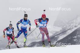 06.02.2016, Canmore, Canada (CAN): Sven Grossegger (AUT), Simon Fourcade (FRA), Evgeniy Garanichev (RUS), (l-r) -  IBU world cup biathlon, mass men, Canmore (CAN). www.nordicfocus.com. © Manzoni/NordicFocus. Every downloaded picture is fee-liable.