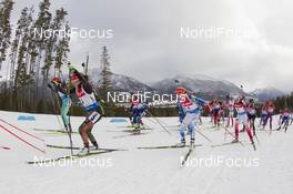 06.02.2016, Canmore, Canada (CAN): Laura Dahlmeier (GER), Kaisa Maekaeraeinen (FIN), Krystyna Guzik (POL), (l-r) -  IBU world cup biathlon, mass women, Canmore (CAN). www.nordicfocus.com. © Manzoni/NordicFocus. Every downloaded picture is fee-liable.