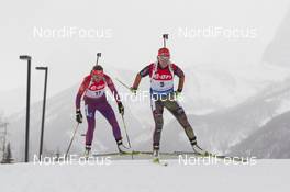 06.02.2016, Canmore, Canada (CAN): Susan Dunklee (USA), Laura Dahlmeier (GER), (l-r) -  IBU world cup biathlon, mass women, Canmore (CAN). www.nordicfocus.com. © Manzoni/NordicFocus. Every downloaded picture is fee-liable.