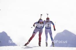 05.02.2016, Canmore, Canada (CAN): Krystyna Guzik (POL), Kaisa Maekaeraeinen (FIN), (l-r) -  IBU world cup biathlon, sprint women, Canmore (CAN). www.nordicfocus.com. © Manzoni/NordicFocus. Every downloaded picture is fee-liable.