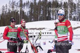 03.02.2016, Canmore, Canada (CAN): Nathan Smith (CAN), Scott Gow (CAN), Scott Perras (CAN), Brendan Green (CAN), (l-r) -  IBU world cup biathlon, training, Canmore (CAN). www.nordicfocus.com. © Manzoni/NordicFocus. Every downloaded picture is fee-liable.