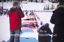 02.02.2016, Canmore, Canada (CAN): Lucie Charvatova (CZE) shoots, while photographers take their pictures -  IBU world cup biathlon, training, Canmore (CAN). www.nordicfocus.com. © Manzoni/NordicFocus. Every downloaded picture is fee-liable.
