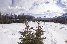 02.02.2016, Canmore, Canada (CAN): Event Feature: Overview over the penalty loop and the Rocky Mountains -  IBU world cup biathlon, training, Canmore (CAN). www.nordicfocus.com. © Manzoni/NordicFocus. Every downloaded picture is fee-liable.