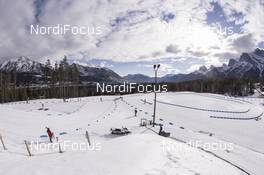 02.02.2016, Canmore, Canada (CAN): Event Feature: Overview over the penalty loop and the Rocky Mountains -  IBU world cup biathlon, training, Canmore (CAN). www.nordicfocus.com. © Manzoni/NordicFocus. Every downloaded picture is fee-liable.