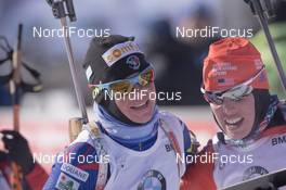 12.02.2016, Presque Isle, United States of America (USA): Marie Dorin (FRA), Susan Dunklee (USA), (l-r) -  IBU world cup biathlon, pursuit women, Presque Isle (USA). www.nordicfocus.com. © Manzoni/NordicFocus. Every downloaded picture is fee-liable.