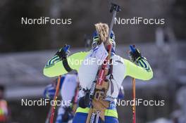 12.02.2016, Presque Isle, United States of America (USA): Mona Brorsson (SWE) with an accreditation card on her back -  IBU world cup biathlon, pursuit women, Presque Isle (USA). www.nordicfocus.com. © Manzoni/NordicFocus. Every downloaded picture is fee-liable.
