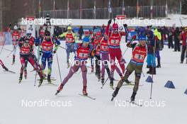 13.02.2016, Presque Isle, United States of America (USA): Sven Grossegger (AUT), Simon Fourcade (FRA), Alexey Volkov (RUS), Lars Helge Birkeland (NOR), Eric Lesser (GER), (l-r) -  IBU world cup biathlon, relay men, Presque Isle (USA). www.nordicfocus.com. © Manzoni/NordicFocus. Every downloaded picture is fee-liable.