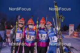 13.02.2016, Presque Isle, United States of America (USA): Eva Puskarcikova (CZE), Gabriela Soukalova (CZE), Lucie Charvatova (CZE), Veronika Vitkova (CZE), (l-r) -  IBU world cup biathlon, relay women, Presque Isle (USA). www.nordicfocus.com. © Manzoni/NordicFocus. Every downloaded picture is fee-liable.