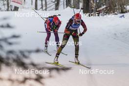 13.02.2016, Presque Isle, United States of America (USA): Susan Dunklee (USA), Franziska Preuss (GER), (l-r) -  IBU world cup biathlon, relay women, Presque Isle (USA). www.nordicfocus.com. © Manzoni/NordicFocus. Every downloaded picture is fee-liable.
