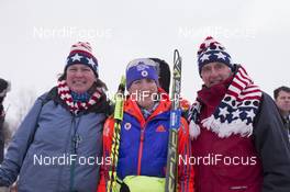 11.02.2016, Presque Isle, United States of America (USA): Susan Dunklee (USA) with her parents Judy (left) and Stan -  IBU world cup biathlon, sprint women, Presque Isle (USA). www.nordicfocus.com. © Manzoni/NordicFocus. Every downloaded picture is fee-liable.