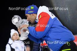 18.03.2016, Khanty-Mansiysk, Russia (RUS): Martin Fourcade (FRA) -  IBU world cup biathlon,  cups, Khanty-Mansiysk (RUS). www.nordicfocus.com. © Tumashov/NordicFocus. Every downloaded picture is fee-liable.